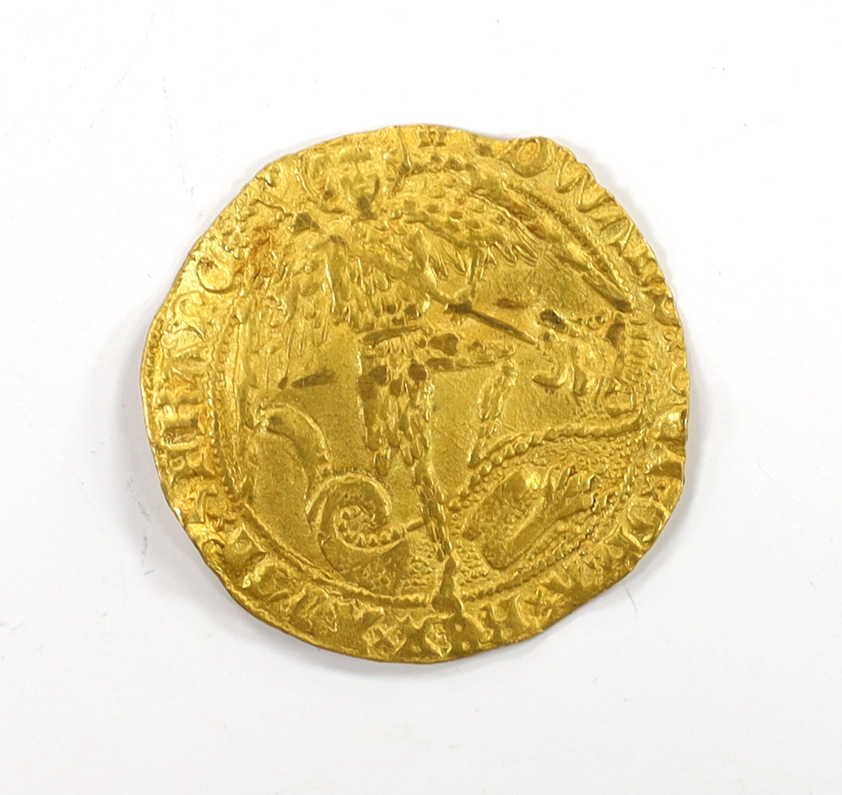 British hammered coinage, Edward IV gold Angel (S2091), mm. heraldic cinquefoil, London 1480-83, 5.11g, lightly clipped, creased, otherwise about VF